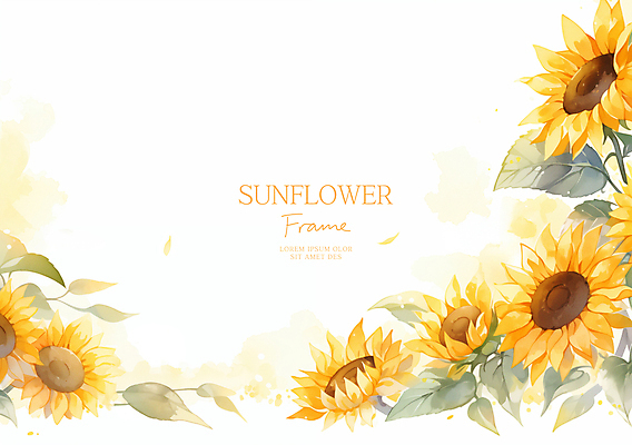 PSD 일러스트 봄꽃 해바라기 수채화 사람없음 노란색 풀잎 꽃프레임 카피스페이스 국내일러스트 꽃 컬러 잎 프레임 봄 공백 풀_식물 파일형식