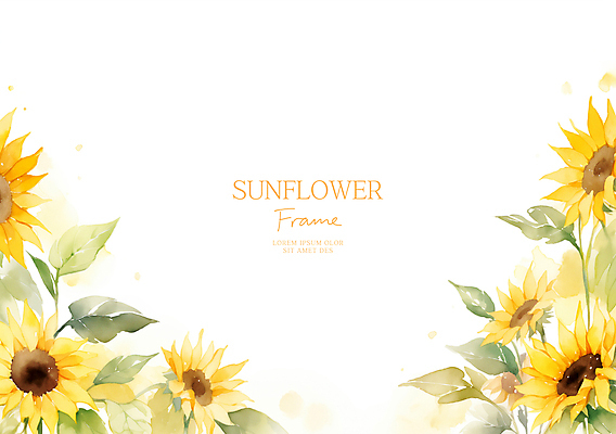 PSD 일러스트 봄꽃 해바라기 수채화 사람없음 노란색 풀잎 꽃프레임 카피스페이스 국내일러스트 꽃 컬러 잎 프레임 봄 공백 풀_식물 파일형식