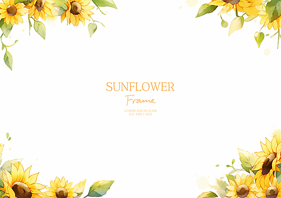 PSD 일러스트 봄꽃 해바라기 수채화 사람없음 노란색 풀잎 꽃프레임 카피스페이스 국내일러스트 꽃 컬러 잎 프레임 봄 공백 풀_식물 파일형식