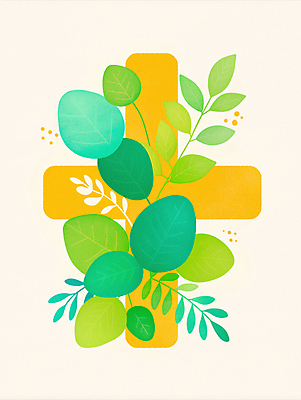 JPG 기독교 십자가 일러스트 사람없음 연두색 천주교 풀잎 하나님 국내일러스트 AI일러스트 AI콘텐츠 종교 잎 초록색 풀_식물 신_종교 파일형식