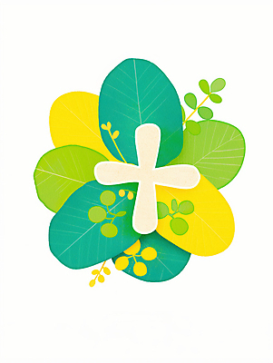 JPG 기독교 십자가 일러스트 사람없음 연두색 천주교 풀잎 하나님 국내일러스트 AI일러스트 AI콘텐츠 종교 잎 초록색 풀_식물 신_종교 파일형식