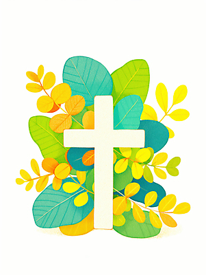 JPG 기독교 십자가 일러스트 사람없음 연두색 천주교 풀잎 하나님 국내일러스트 AI일러스트 AI콘텐츠 종교 잎 초록색 풀_식물 신_종교 파일형식