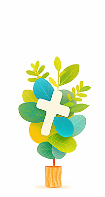 JPG 기독교 화분 십자가 일러스트 사람없음 연두색 천주교 풀잎 하나님 국내일러스트 AI일러스트 AI콘텐츠 종교 잎 초록색 풀_식물 신_종교 파일형식