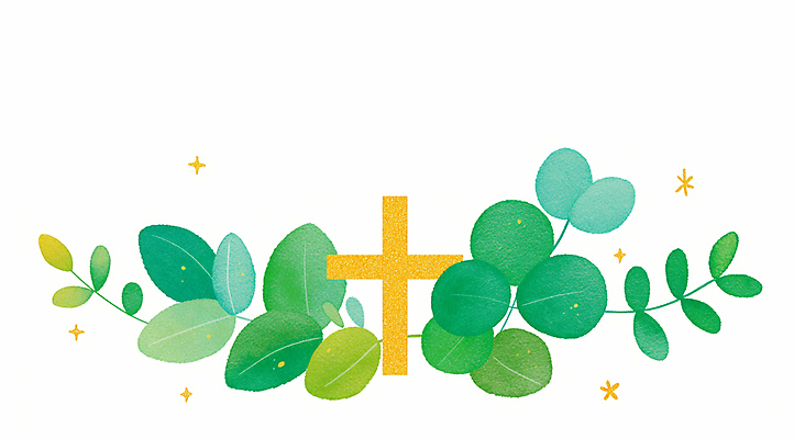 JPG 기독교 십자가 일러스트 사람없음 연두색 반짝임 천주교 풀잎 하나님 국내일러스트 AI일러스트 AI콘텐츠 종교 잎 모션 초록색 풀_식물 신_종교 파일형식