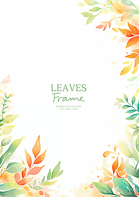 PSD 일러스트 수채화 프레임 사람없음 초록색 주황색 풀잎 카피스페이스 국내일러스트 컬러 잎 공백 풀_식물 파일형식