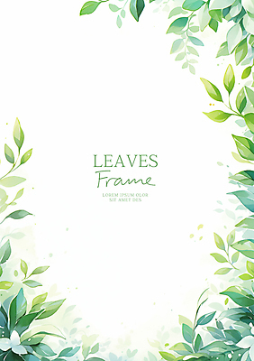 PSD 일러스트 수채화 프레임 사람없음 초록색 풀잎 카피스페이스 국내일러스트 컬러 잎 공백 풀_식물 파일형식