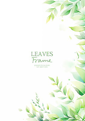 PSD 일러스트 수채화 프레임 사람없음 초록색 풀잎 카피스페이스 국내일러스트 컬러 잎 공백 풀_식물 파일형식