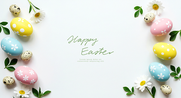 PSD 편집이미지 기독교 프레임 사람없음 컬러풀 풀잎 데이지 부활절계란 메추리알 카피스페이스 이미지편집 꽃 종교 컬러 잎 부활절 계란 알 공백 풀_식물 파일형식