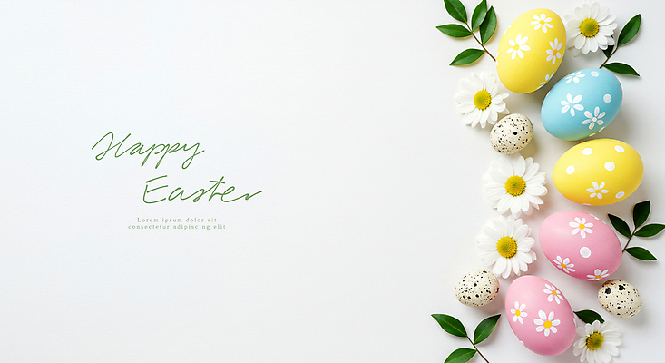 PSD 편집이미지 기독교 사람없음 컬러풀 풀잎 데이지 부활절계란 메추리알 카피스페이스 이미지편집 꽃 종교 컬러 잎 부활절 계란 알 공백 풀_식물 파일형식