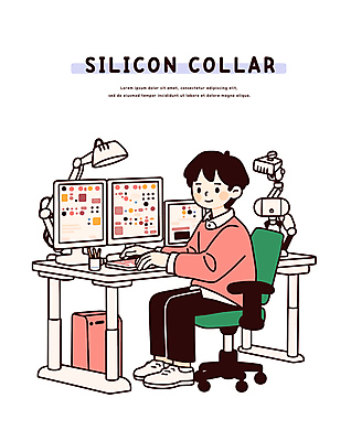 전신 남자 의자 일러스트 미래 정보기술 한명 미소 앉기 성인 모니터 기계 과학기술 스탠드 키보드 작업 책상 첨단 성인남자한명만 국내일러스트 AI파일 1 가구 컨셉 모션 조명 기술 표정 사람 컴퓨터 남자한명만 성인남자만 파일형식 벡터