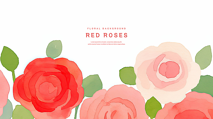 PSD 분홍색 잎 꽃백그라운드 일러스트 수채화 사람없음 장미 국내일러스트 식물 꽃 컬러 백그라운드 파일형식