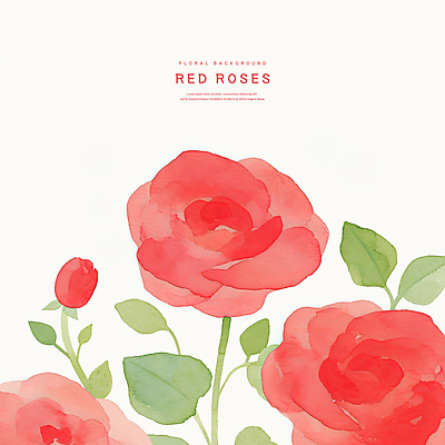 PSD 분홍색 잎 꽃백그라운드 일러스트 수채화 사람없음 장미 국내일러스트 식물 꽃 컬러 백그라운드 파일형식