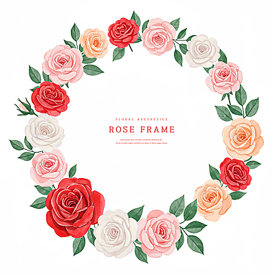 PSD 잎 일러스트 수채화 사람없음 빨간색 장미 꽃프레임 카피스페이스 국내일러스트 식물 꽃 컬러 프레임 공백 파일형식
