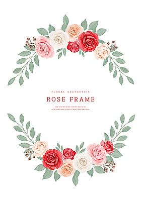 PSD 잎 일러스트 수채화 사람없음 빨간색 장미 꽃프레임 카피스페이스 국내일러스트 식물 꽃 컬러 프레임 공백 파일형식