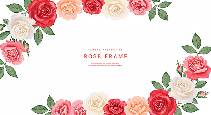 PSD 잎 일러스트 수채화 사람없음 빨간색 장미 꽃프레임 카피스페이스 국내일러스트 식물 꽃 컬러 프레임 공백 파일형식