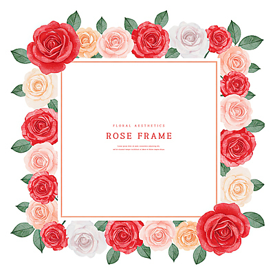 PSD 잎 일러스트 수채화 사람없음 빨간색 장미 꽃프레임 카피스페이스 국내일러스트 식물 꽃 컬러 프레임 공백 파일형식