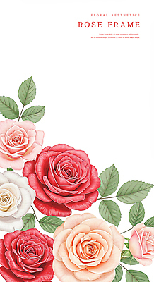 PSD 잎 일러스트 수채화 사람없음 빨간색 장미 카피스페이스 국내일러스트 식물 꽃 컬러 공백 파일형식