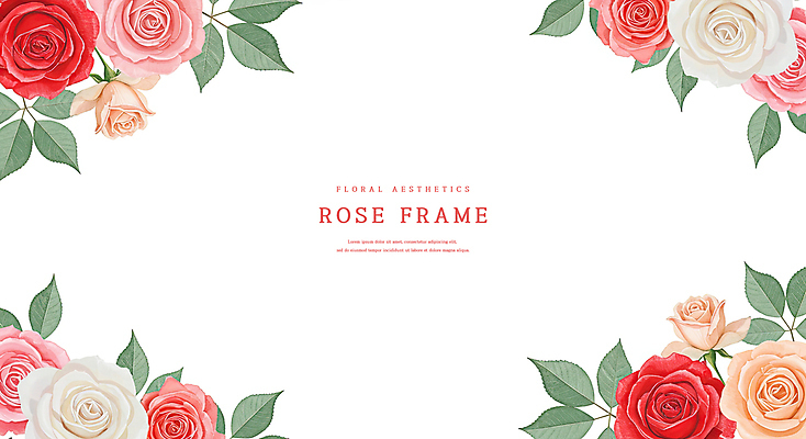 PSD 잎 일러스트 수채화 사람없음 빨간색 장미 꽃프레임 카피스페이스 국내일러스트 식물 꽃 컬러 프레임 공백 파일형식
