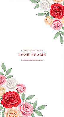 PSD 잎 일러스트 수채화 사람없음 빨간색 장미 꽃프레임 카피스페이스 국내일러스트 식물 꽃 컬러 프레임 공백 파일형식