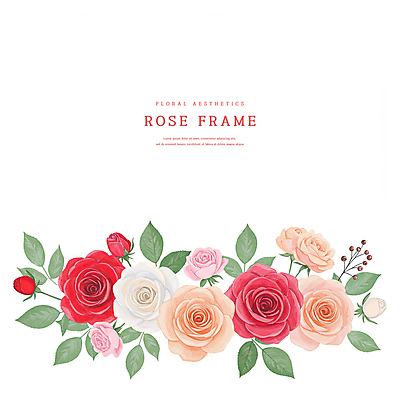 PSD 잎 일러스트 수채화 사람없음 빨간색 장미 카피스페이스 국내일러스트 식물 꽃 컬러 공백 파일형식