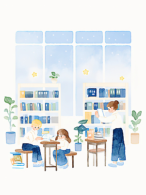 JPG 전신 식물 여학생 여자 남자 교복 별 화분 남학생 의자 일러스트 창문 청소년 밤하늘 나뭇잎 수채화 책장 미소 들기 앉기 책 세명 스쿨라이프 도서관 책상 감성 십대만 국내일러스트 AI일러스트 AI콘텐츠 자연요소 학생 라이프스타일 옷 교육 가구 컨셉 잎 학교 모션 하늘 표정 사람 야간 파일형식