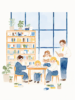 JPG 전신 식물 여학생 여자 남자 교복 화분 남학생 의자 일러스트 창문 청소년 수채화 책장 서기 미소 들기 앉기 여러명 책 독서 스쿨라이프 책상 감성 십대만 국내일러스트 AI일러스트 AI콘텐츠 학생 라이프스타일 옷 가구 다수 컨셉 학교 모션 표정 사람 파일형식