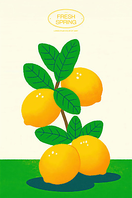 PSD 잎 일러스트 사람없음 초록색 노란색 봄 신선 레몬 국내일러스트 식물 계절 컬러 과일 파일형식