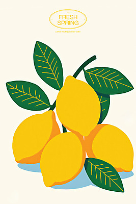 PSD 잎 일러스트 사람없음 노란색 봄 신선 레몬 국내일러스트 식물 계절 컬러 과일 파일형식