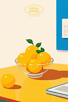 PSD 잎 일러스트 탁자 사람없음 책 봄 신선 레몬 유리그릇 국내일러스트 식물 그릇 계절 가구 과일 유리 파일형식