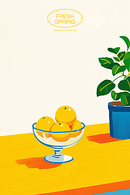 PSD 식물 화분 일러스트 탁자 사람없음 노란색 봄 신선 레몬 유리그릇 국내일러스트 그릇 계절 컬러 가구 과일 유리 파일형식