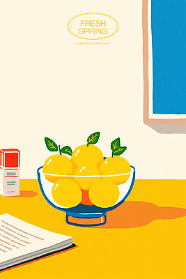 PSD 잎 일러스트 탁자 사람없음 책 노란색 봄 신선 레몬 유리그릇 국내일러스트 식물 그릇 계절 컬러 가구 과일 유리 파일형식