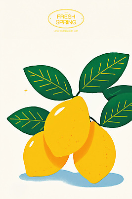 PSD 잎 일러스트 사람없음 초록색 노란색 봄 신선 레몬 국내일러스트 식물 계절 컬러 과일 파일형식