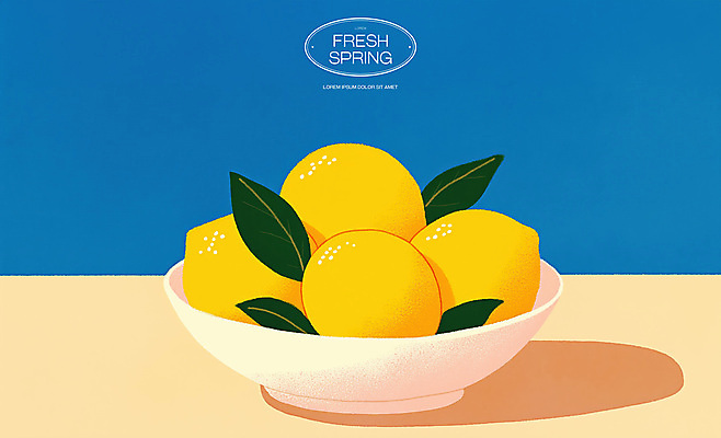 PSD 그릇 잎 일러스트 탁자 사람없음 파란색 봄 신선 레몬 국내일러스트 식물 식기 계절 컬러 가구 과일 파일형식
