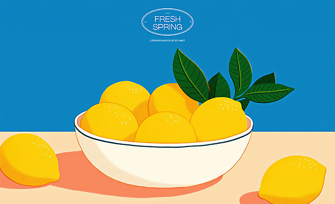 PSD 그릇 잎 일러스트 탁자 사람없음 파란색 봄 신선 레몬 국내일러스트 식물 식기 계절 컬러 가구 과일 파일형식