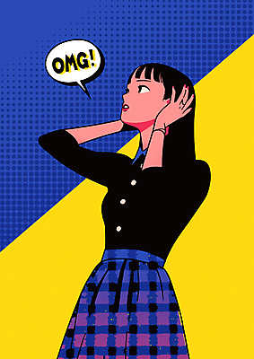 여자 말풍선 일러스트 한명 성인 파란색 쇼핑 노란색 손들기 놀람 만화 팝아트 카툰스타일 성인여자한명만 뉴트로 국내일러스트 AI파일 1 감정 컬러 모션 표정 사람 그림 복고 여자한명만 성인여자만 파일형식 벡터