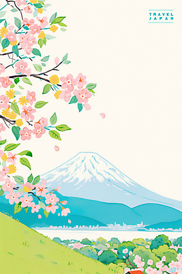 PSD 분홍색 여행 일러스트 사람없음 봄풍경 나뭇가지 벚나무 일본여행 감성 후지산 국내일러스트 나무 컬러 해외여행 컨셉 산 풍경 일본 봄 세계문화유산 벚꽃 파일형식