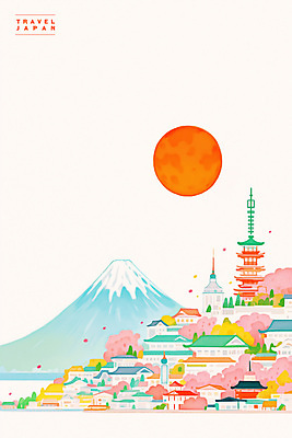 PSD 분홍색 여행 고건축 일러스트 사람없음 태양 마을 봄풍경 벚나무 일본여행 감성 후지산 목탑 국내일러스트 자연요소 나무 건축물 컬러 해외여행 컨셉 산 풍경 탑 일본 봄 세계문화유산 벚꽃 파일형식