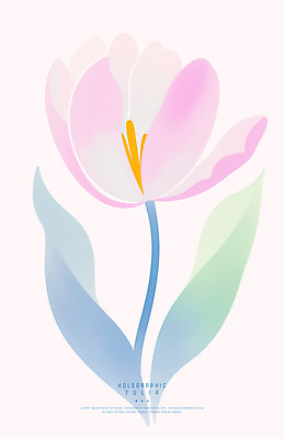 PSD 디자인 분홍색 잎 한송이 일러스트 사람없음 튤립 심플 홀로그램 국내일러스트 식물 1 꽃 컬러 송이 파일형식