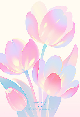 PSD 디자인 분홍색 잎 일러스트 사람없음 튤립 심플 홀로그램 국내일러스트 식물 꽃 컬러 파일형식