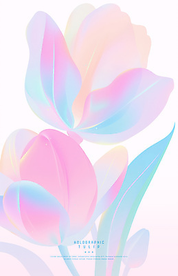 PSD 디자인 분홍색 잎 일러스트 사람없음 튤립 심플 홀로그램 국내일러스트 식물 꽃 컬러 파일형식