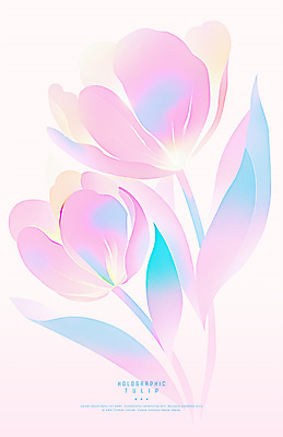 PSD 디자인 분홍색 잎 일러스트 사람없음 튤립 심플 홀로그램 국내일러스트 식물 꽃 컬러 파일형식