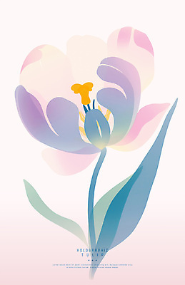 PSD 디자인 분홍색 잎 한송이 일러스트 사람없음 튤립 심플 홀로그램 국내일러스트 식물 1 꽃 컬러 송이 파일형식