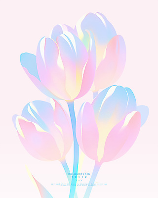 PSD 디자인 분홍색 잎 일러스트 사람없음 튤립 심플 홀로그램 국내일러스트 식물 꽃 컬러 파일형식