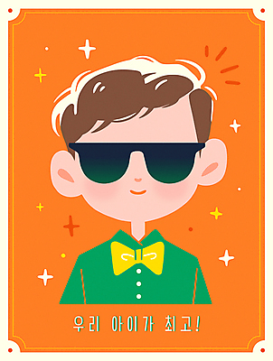 남자 어린이 일러스트 나비넥타이 한명 미소 소년 상반신 반짝임 선글라스 주황색 최고 자신감 자랑 소년한명만 알파세대 국내일러스트 AI파일 1 감정 안경 컬러 모션 넥타이 표정 사람 세대 남자한명만 소년만 파일형식 벡터