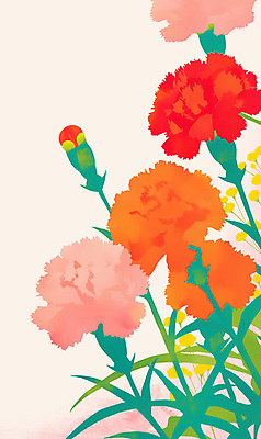 PSD 잎 꽃백그라운드 일러스트 사람없음 빨간색 어버이날 카네이션 감사 가정의달 국내일러스트 식물 기념일 꽃 감정 컬러 백그라운드 5월 파일형식