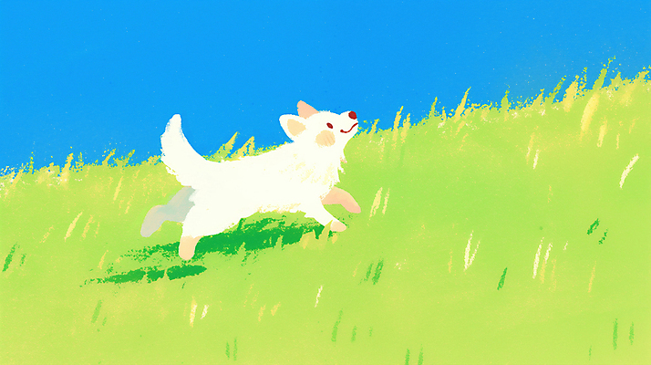 JPG 일러스트 잔디 사람없음 연두색 달리기 평화 봄 산책 강아지 감성 국내일러스트 AI일러스트 AI콘텐츠 식물 계절 컨셉 모션 휴식 초록색 반려동물 개 파일형식
