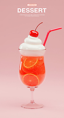 PSD 편집이미지 아이스크림 잔 빨대 사람없음 빨간색 3D 체리 시원함 자몽 생크림 냉음료 자몽에이드 크림소다 편집3D 식기 음료 컬러 과일 디저트 크림 디지털합성 에이드 파일형식