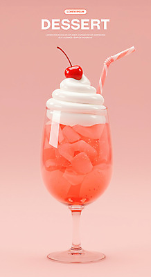 PSD 편집이미지 분홍색 아이스크림 잔 빨대 사람없음 3D 얼음 체리 시원함 생크림 냉음료 체리에이드 크림소다 편집3D 자연요소 식기 음료 컬러 과일 디저트 크림 디지털합성 에이드 파일형식