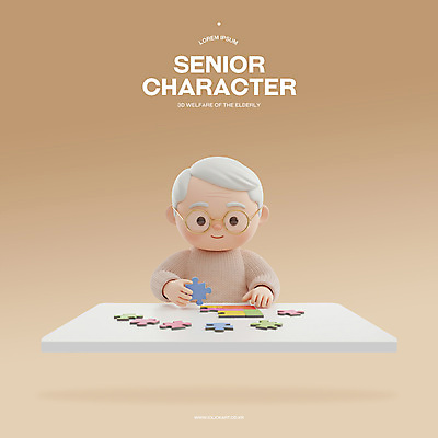PSD 편집이미지 할아버지 노년 남자 3D캐릭터 한명 미소 들기 상반신 갈색 3D 퍼즐 실버 책상 노인복지 고령화 조각맞추기 노인남자한명만 안경낌 치매예방 편집3D 캐릭터 1 안경 컬러 가구 모션 표정 사람 성인 사회이슈 복지 디지털합성 예방 맞추기 치매 남자한명만 노인남자만 파일형식