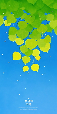 PSD 식물 일러스트 자연 나뭇잎 사람없음 초록색 파란색 평화 봄풍경 물방울 국내일러스트 컬러 컨셉 잎 풍경 봄 생태계 파일형식